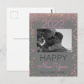 Happy New Years Glitter Pink Photo Confetti Briefkaart (Voorkant / Achterkant)
