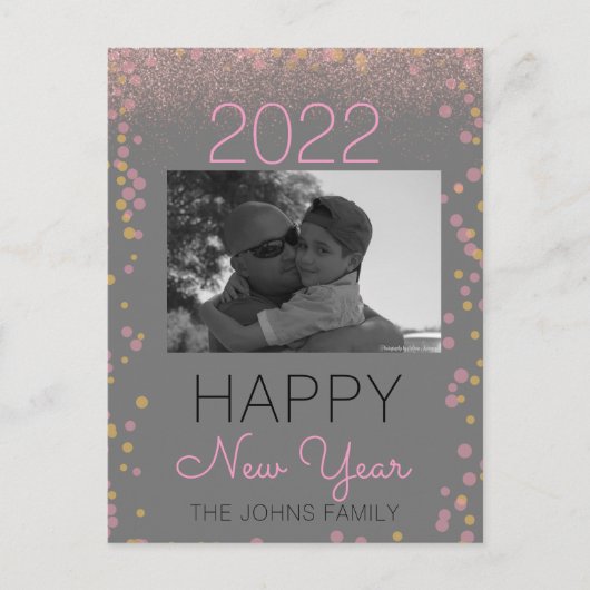 Happy New Years Glitter Pink Photo Confetti Briefkaart (Voorkant)