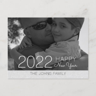 Happy New Years Glitter Silver Foto Briefkaart