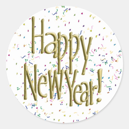 Happy New Years Gold-tekst Ronde Sticker (Voorkant)