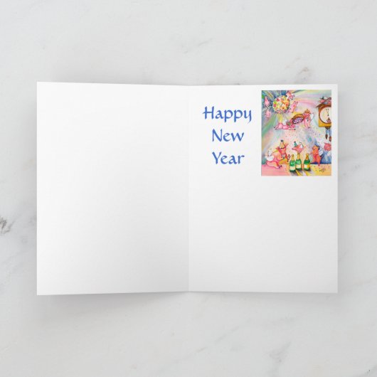 Happy New Year's Kaart Flying Pig (Binnen)