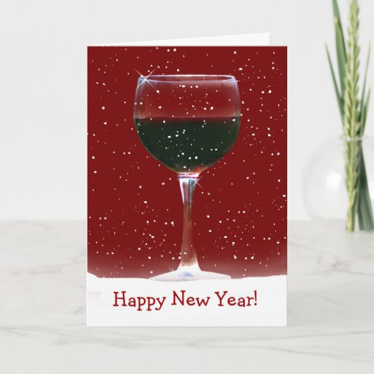 Happy New Year's Kaart Red Wine in Snow (Voorkant)