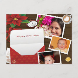 Happy New Year's met Holly Add Photos Briefkaart