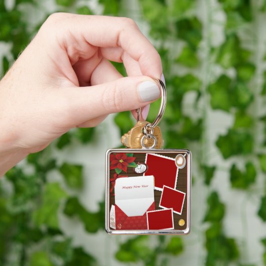 Happy New Year's met Holly Add Photos Sleutelhange Sleutelhanger (Hand)