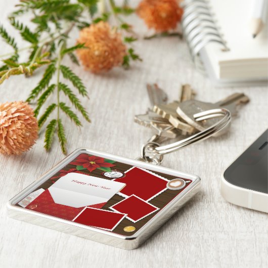 Happy New Year's met Holly Add Photos Sleutelhange Sleutelhanger (Zijkant)