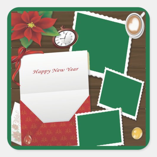 Happy New Year's met Holly Add Your Photo Sticker (Voorkant)