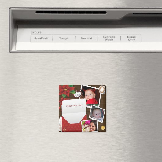 Happy New Year's met Holly Add Your Photos Magnet (Insitu (Vaatwasser))