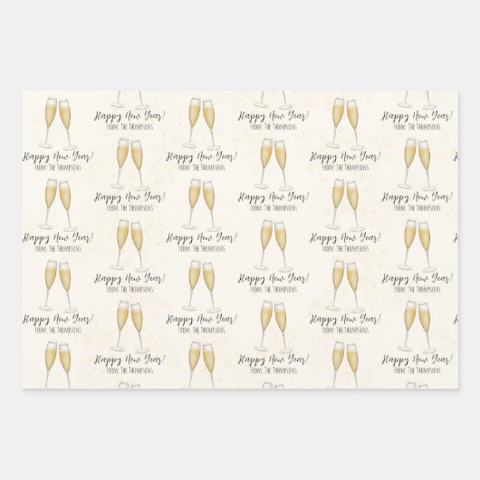 Happy New Years Party Champagne Waterverf Gold Inpakpapier Vel (Voorkant 3)