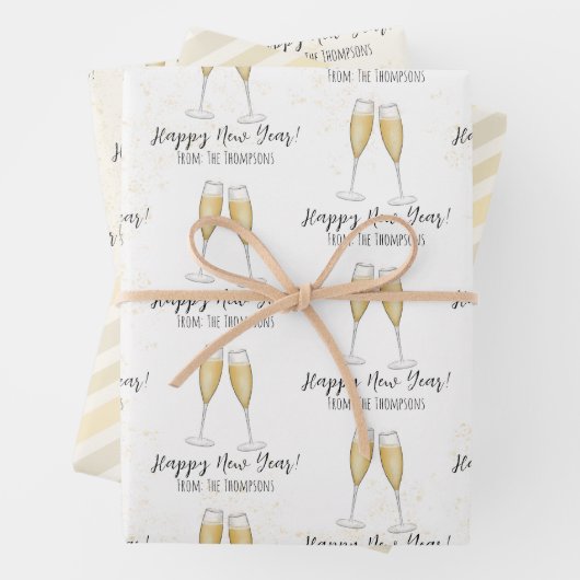 Happy New Years Party Champagne Waterverf Gold Inpakpapier Vel (In situ)
