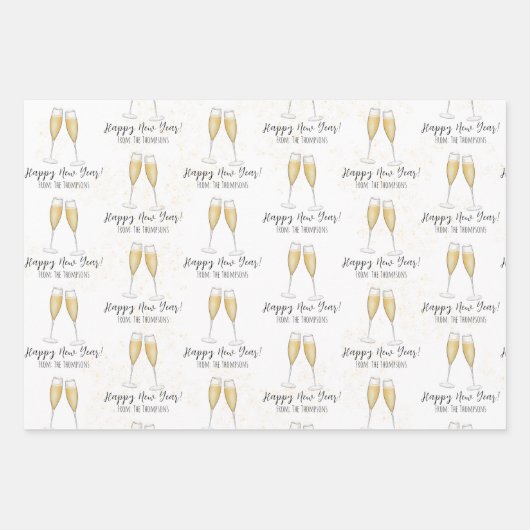 Happy New Years Party Champagne Waterverf Gold Inpakpapier Vel (Voorkant)