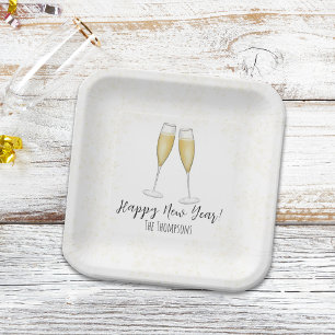 Happy New Years Party Champagne Waterverf Gold Papieren Bordje