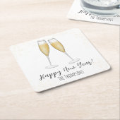 Happy New Years Party Waterverf Champagne Kartonnen Onderzetters (Schuin)