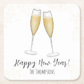 Happy New Years Party Waterverf Champagne Kartonnen Onderzetters (Voorkant)