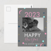 Happy New Years Pastel Confetti Foto Briefkaart (Voorkant / Achterkant)