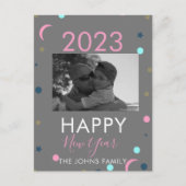 Happy New Years Pastel Confetti Foto Briefkaart (Voorkant)