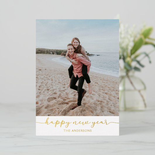 Happy New Years Photo Folie Wenskaart Folie Feestdagenkaart (Staand Voorkant)