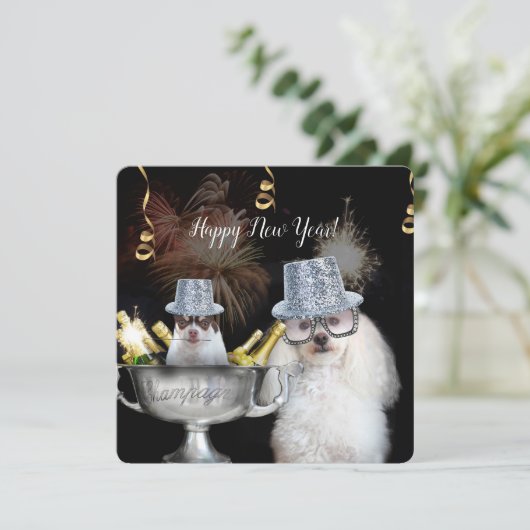 Happy New Years poodle dog Flat card Feestdagenkaart (Staand voorkant)