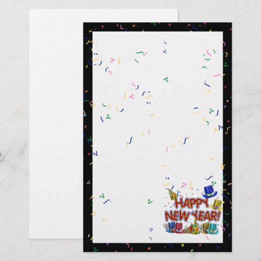 Happy New Years Tekst met partijPetten & Confetti Briefpapier (Voorkant / Achterkant)