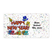 Happy New Years Tekst met partijPetten & Confetti Etiket (Voorkant)