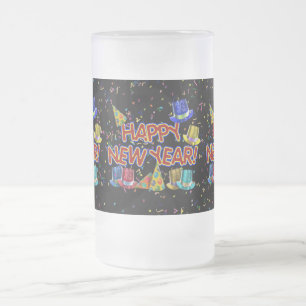 Happy New Years Tekst met partijPetten & Confetti Matglas Bierpul