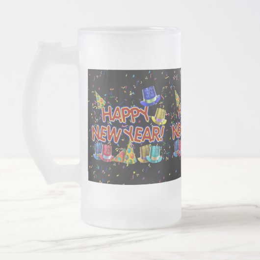 Happy New Years Tekst met partijPetten & Confetti Matglas Bierpul (Links)