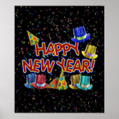 Happy New Years Tekst met partijPetten & Confetti Poster (Voorkant)