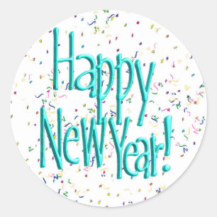 Happy New Years Text Turquoise Ronde Sticker