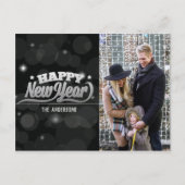 Happy New Years Typografie | Foto | Zwarte Bokeh Briefkaart (Voorkant)