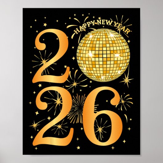 Happy New Years Vuurwerk 2026 Nieuwjaarsfeest Poster (Voorkant)