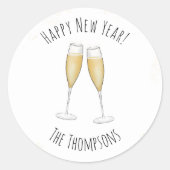 Happy New Years Waterverf Champagne Cute Fun Ronde Sticker (Voorkant)