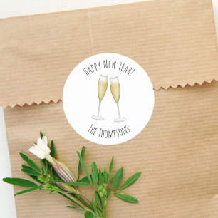 Happy New Years Waterverf Champagne Cute Fun Ronde Sticker