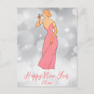  Happy Nieuwjaar Art Deco Lady Briefkaart