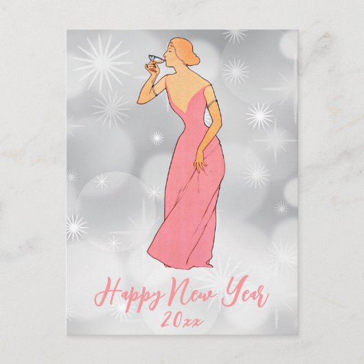  Happy Nieuwjaar Art Deco Lady Briefkaart (Voorkant)