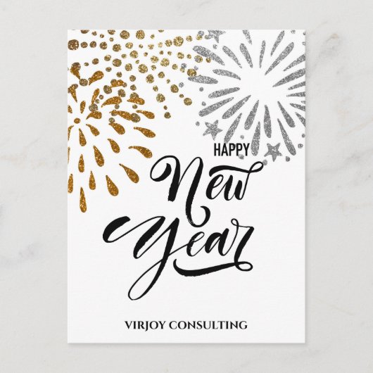 HAPPY nieuwjaar | Bedrijfs Festive Gold Feestdagenkaart (Voorkant)