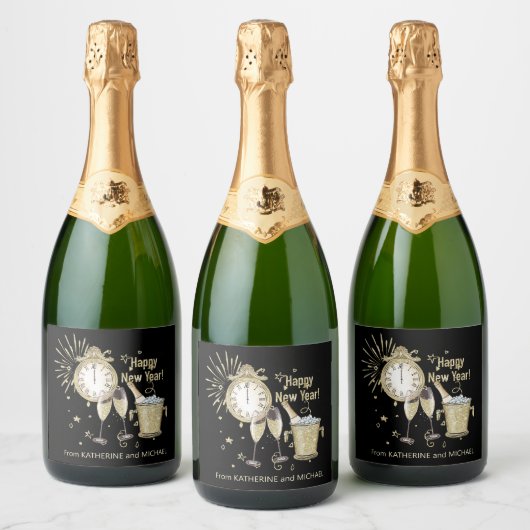 Happy Nieuwjaar CadeauGold Glitter Sparkling Wijnetiket (Flessen)