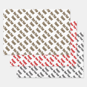 Happy Nieuwjaar rode zwarte gele tekst Inpakpapier Vel