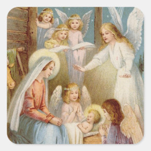 Happy Night bij Bethlehem Square Stickers, Glossy Vierkante Sticker