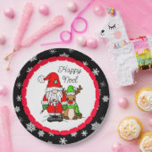 Happy Noel Gnome Santa en Reindeer Kerstmis Papieren Bordje (Feest)