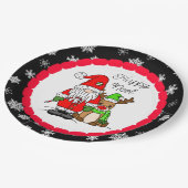 Happy Noel Gnome Santa en Reindeer Kerstmis Papieren Bordje (Gekanteld)