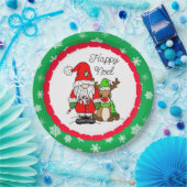 Happy Noel Gnome Santa en Reindeer Kerstmis Papieren Bordje (Feest)