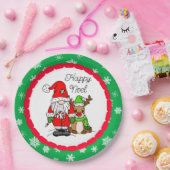 Happy Noel Gnome Santa en Reindeer Kerstmis Papieren Bordje (Feest)