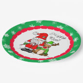 Happy Noel Gnome Santa en Reindeer Kerstmis Papieren Bordje (Gekanteld)