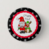Happy Noel Gnome Santa en Reindeer Kerstmis Ronde Button 5,7 Cm (Voorkant)