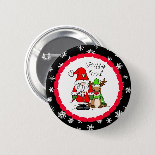 Happy Noel Gnome Santa en Reindeer Kerstmis Ronde Button 5,7 Cm (Voorkant /achterkant)