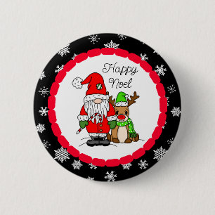 Happy Noel Gnome Santa en Reindeer Kerstmis Ronde Button 5,7 Cm