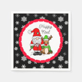 Happy Noel Gnome Santa en Reindeer Kerstmis Servet (Voorkant)