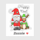 Happy Noel Gnome Santa en Reindeer Kerstmis Sticker (Vel)
