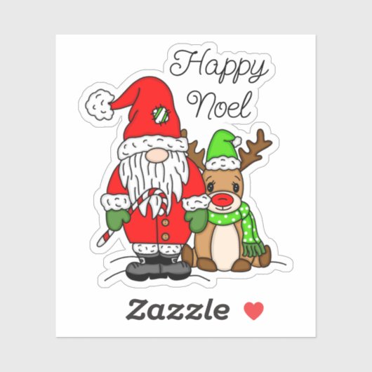 Happy Noel Gnome Santa en Reindeer Kerstmis Sticker (Vel)