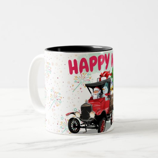 HAPPY Noël Tweekleurige Koffiemok (Voorkant links)