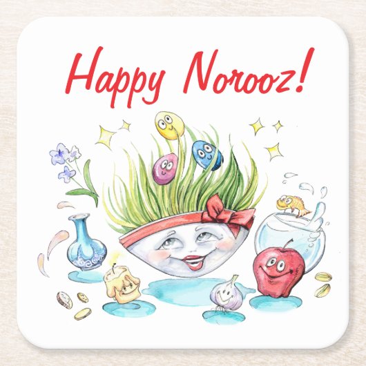 Happy Noroez Haft Sin grappige tafel Kartonnen Onderzetters (Voorkant)